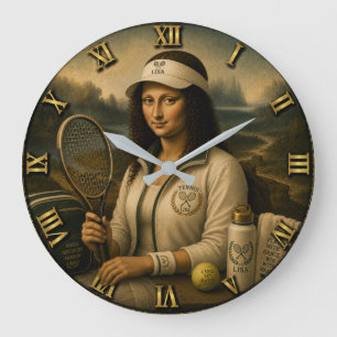 Tennis Funny Mona Lisa Large Clock