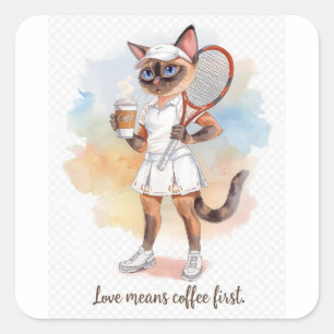 Tennis Funny Saying for Cat Lovers Square Sticker