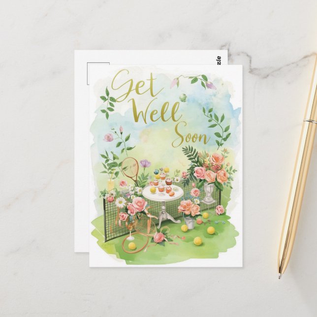 Tennis Get Well Soon  Postcard (Front/Back In Situ)