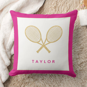 Tennis Gift Chic Gold Gray Pink Custom Name Cushion