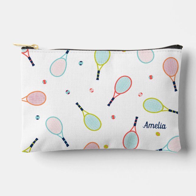 Tennis Gift Personalised Name Pink Blue Custom Accessory Pouch (Front)