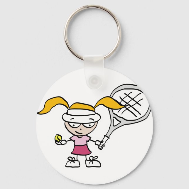 Tennis Gifts & Cards with cute cartoon girl Key Ring (Front)