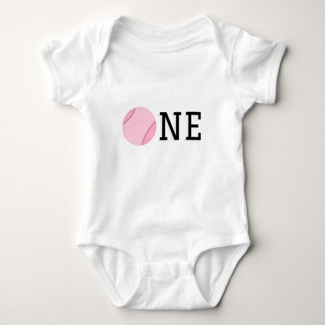 Tennis Girl 1st Birthday One Cute Pink Ball Sport Baby Bodysuit (Front)