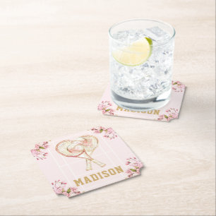 Tennis Girl Birthday Custom Watercolor Paper Coaster