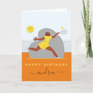 Tennis Girl Birthday Player Net & Kawaii Sun Kids  Card