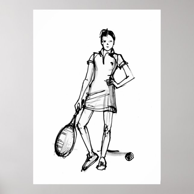 Tennis Girl Ink Sketch Poster (Front)