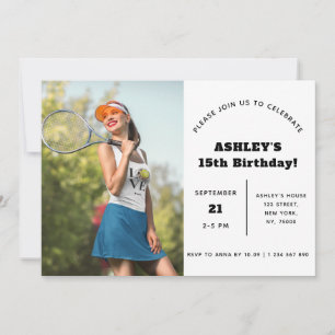Tennis Girl Kid's Photo Birthday Party Sport Theme Invitation