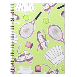 Tennis Girl Pattern Green Background Notebook