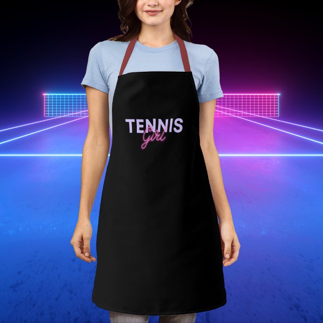 Tennis Girl Pink Lettering Black Apron (Creator Uploaded)