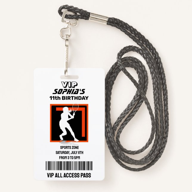Tennis Girl Player Birthday ID Badge (Back with Lanyard)
