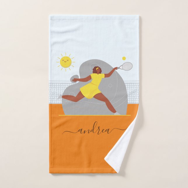 Tennis Girl Player Clay Court Kawaii Sun Kid Name Hand Towel (Hand Towel)