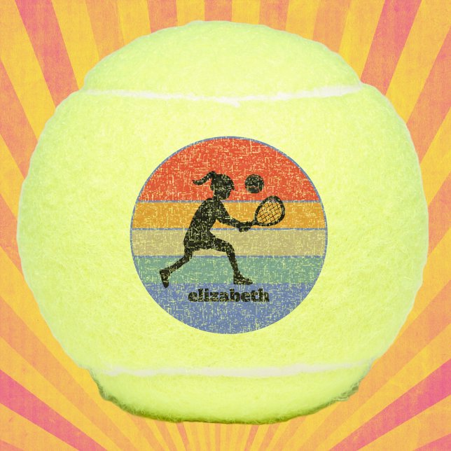 Tennis Girl Player Retro Big Bold Monogrammed Tennis Balls (ennis Player Retro Big Bold Monogrammed Tennis Ball, a must-have for tennis enthusiasts. )