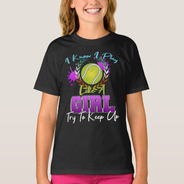 Tennis Girl Tennis Court Tennis Ball Ladies T-Shirt (Front)