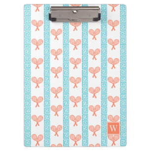 Tennis Greek Key Stripe Coral & Turquoise Monogram Clipboard