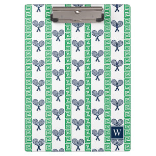 Tennis Greek Key Stripe - Green & Navy Monogram Clipboard