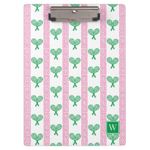 Tennis Greek Key Stripe - Pink & Green Monogram Clipboard