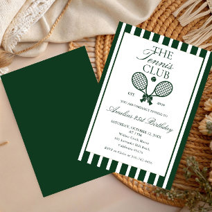 Tennis Green Bow Birthday Invitation