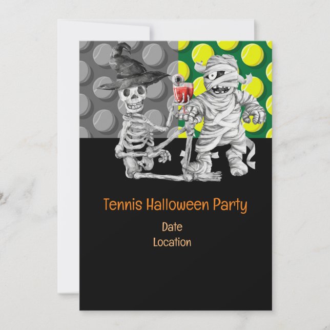 Tennis Halloween Party with tennis ball and ghost Invitation (Front)