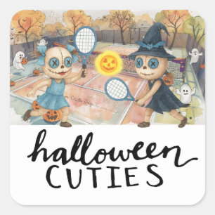Tennis Halloween Party with tennis ball and ghost Square Sticker