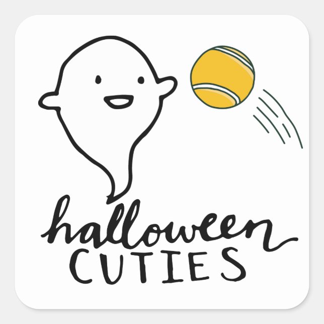 Tennis Halloween Party with tennis ball and ghost Square Sticker (Front)