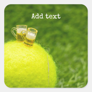 Tennis Happy Birthday Tennis ball with beer Square Sticker