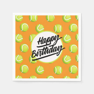 Tennis Happy Birthday with ball on orange Napkin
