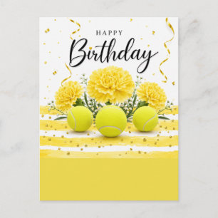 Tennis Happy Birthday with flowers Postcard