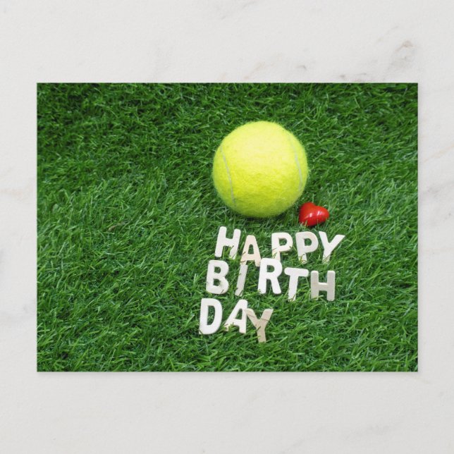 Tennis Happy Birthday with love heart  Postcard (Front)