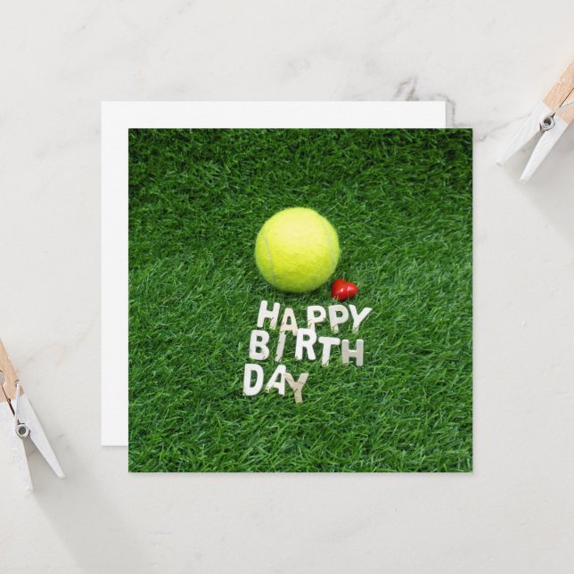 Tennis Happy Birthday with love heart shape Card (Front/Back In Situ)