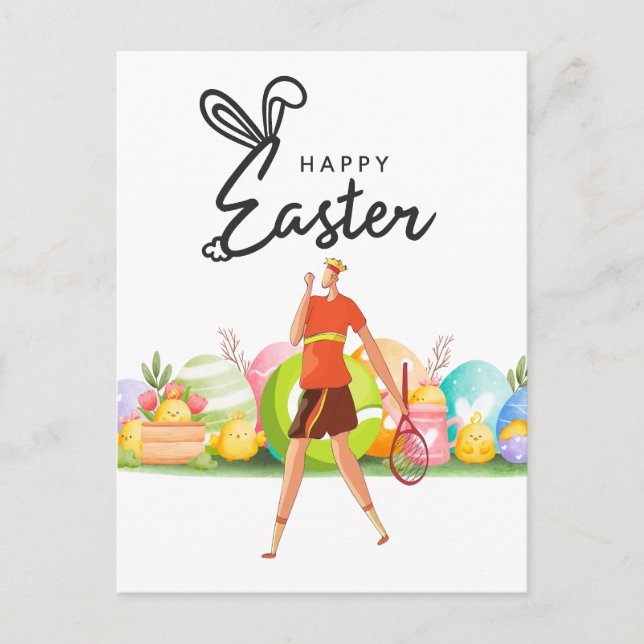 Tennis Happy Easter  to Tennis Player with eggs   Holiday Postcard (Front)