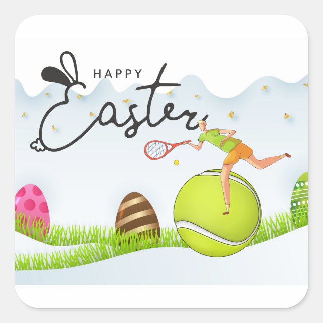Tennis Happy Easter  to Tennis Player with eggs    Square Sticker (Front)