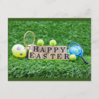 Tennis Happy Easter with ball racket and eggs Post