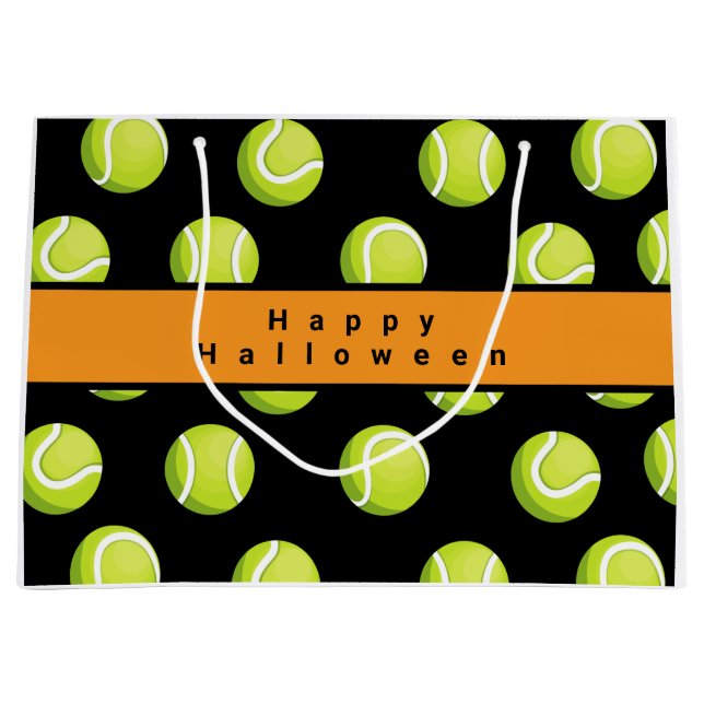 Tennis Happy Halloween with ball all over Large Gift Bag (Front)