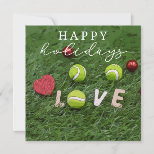Tennis Happy Holidays with ball on green love Holiday Card