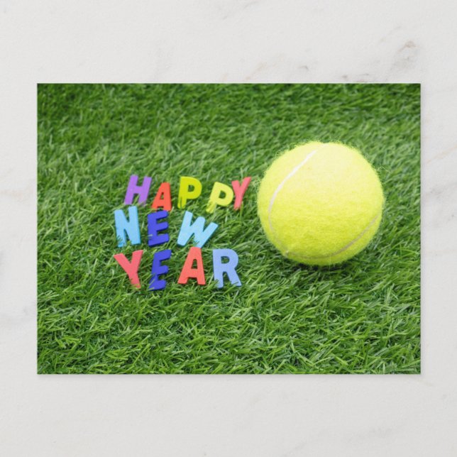 Tennis happy New Year & tennis ball for Player  Ho Holiday Postcard (Front)