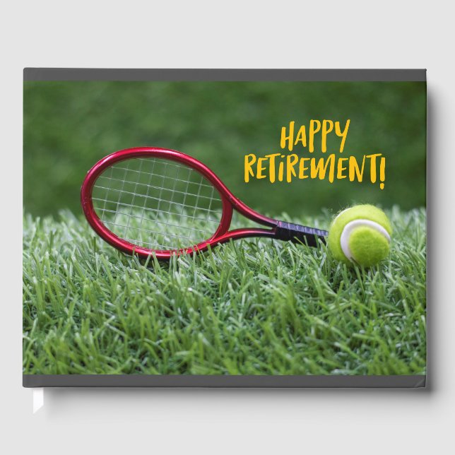 Tennis Happy Retirement on green grass Guest Book (Front)