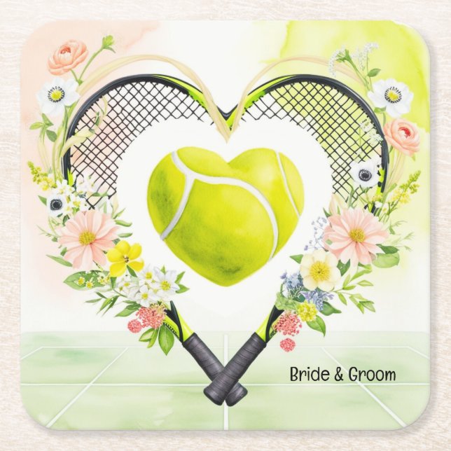 TENNIS heart shape for LOVE Wedding  Square Paper Coaster (Front)