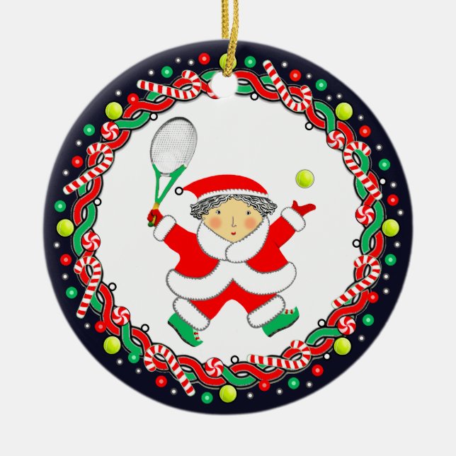 Tennis Holiday Gift Ceramic Ornament (Front)