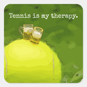 Tennis is my therapy with beer square sticker