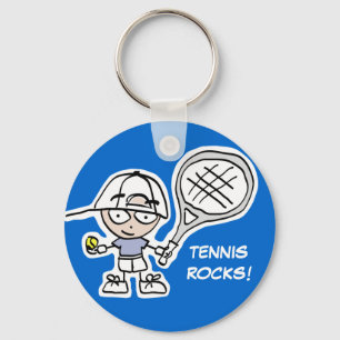 Tennis keychain with cute cartoon and custom text