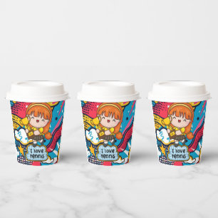 Tennis Kid Birthday Party Abstract Background Paper Cups