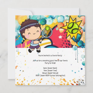 Tennis Kid Birthday Party  Invitation