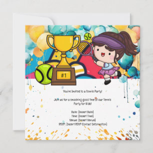 Tennis Kid Birthday Party  Invitation