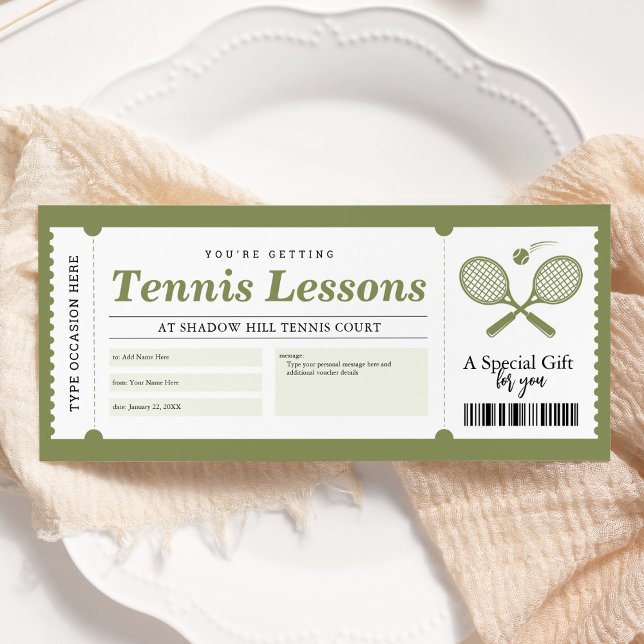 Tennis Lesson Gift Voucher Certificate Invitation (Creator Uploaded)
