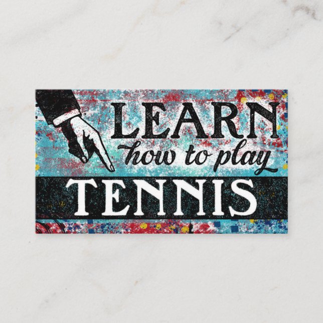 Tennis Lessons Business Cards - Blue Red (Front)