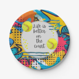 Tennis Life is better on the court Paper Plate
