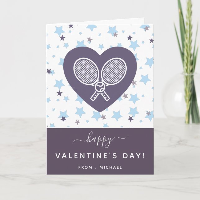 Tennis Love Crossed Rackets Personalised Romantic Card (Front)