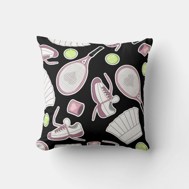 Tennis Love Pattern Pink and Black Cushion (Front)