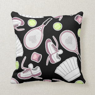 Tennis Love Pattern Pink and Black Cushion