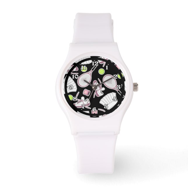 Tennis Love Pattern Pink and Black Watch (Front)